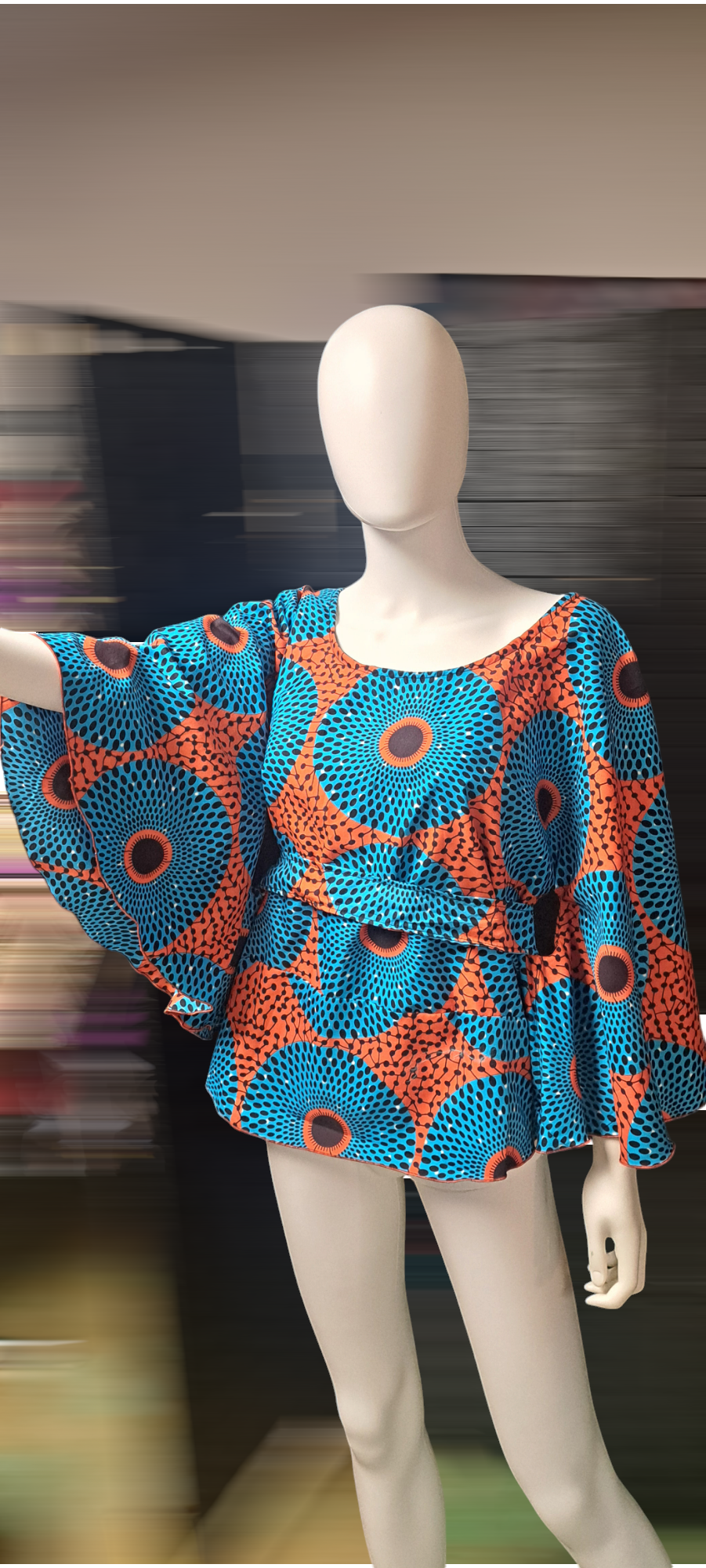 African print bell sleeve shirt